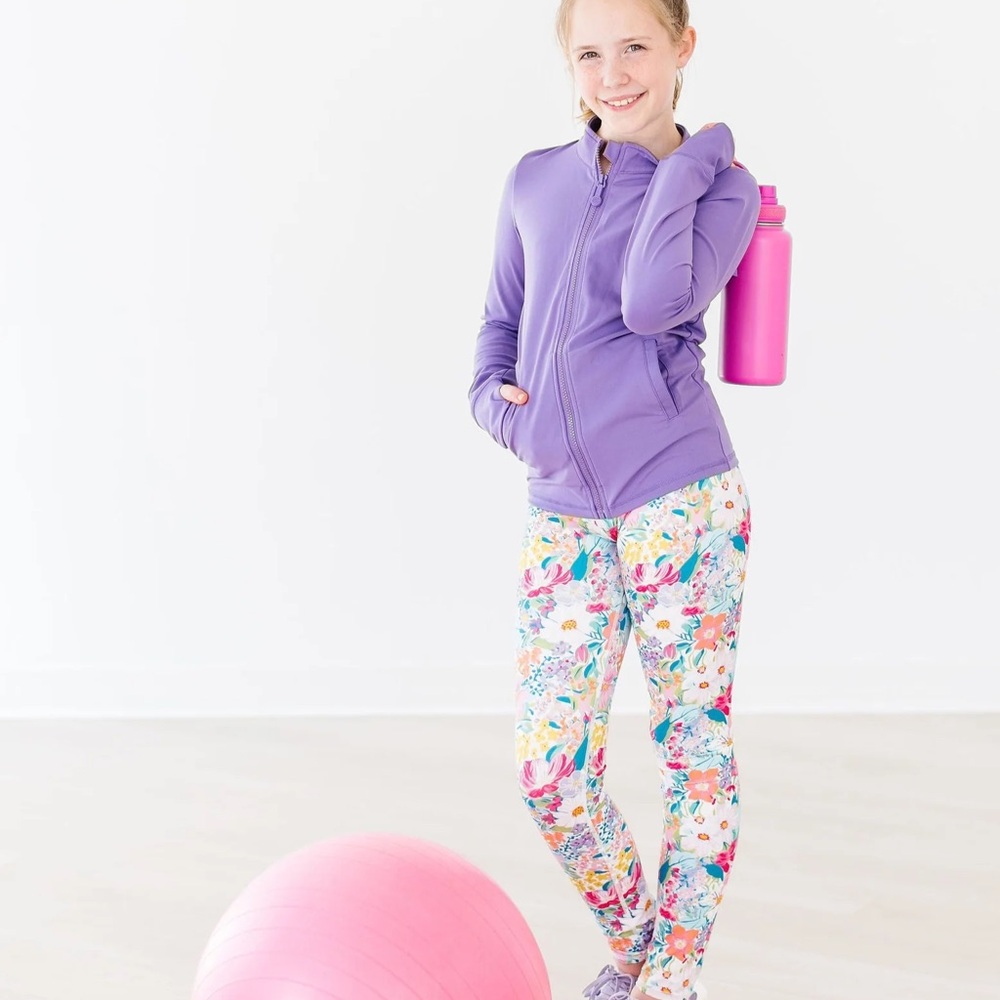 Mila & Rose Purple Zip-Up Jacket and Floral Leggings Activewear Set